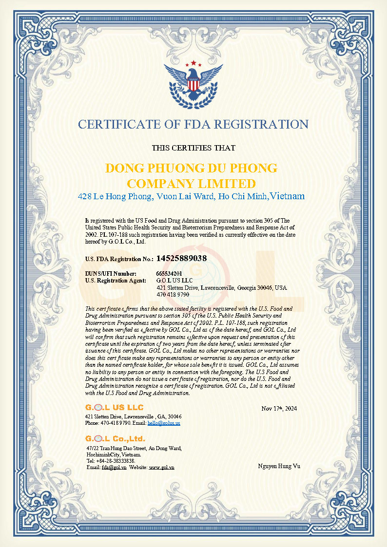 Cert FDA company DPDP_VPĐD GOL